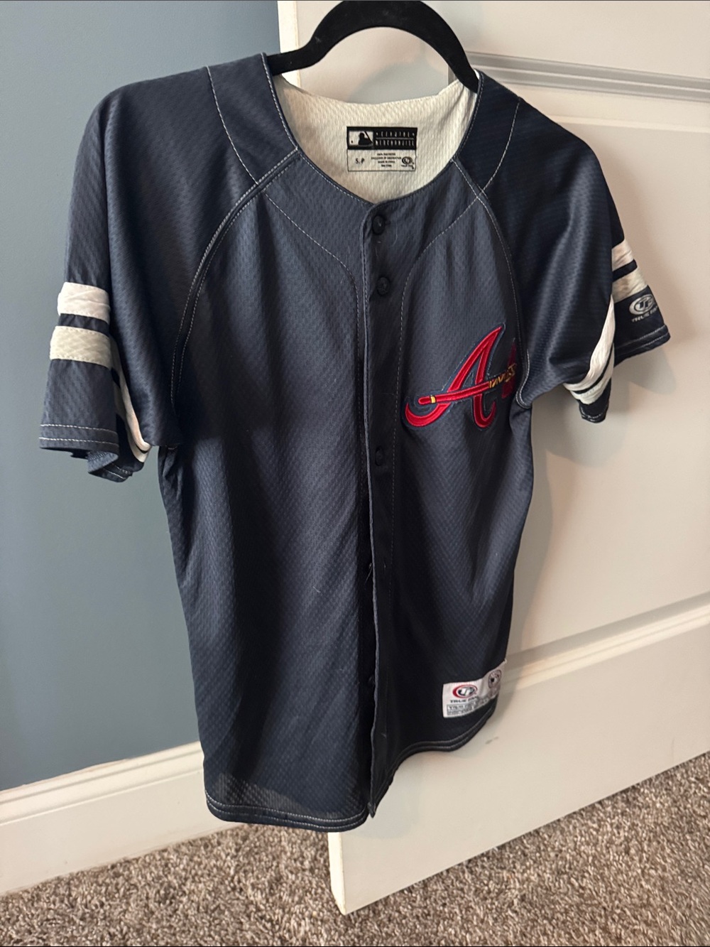 Braves Youth Baseball Jersey with Red A Logo- Johnson